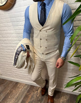 Creamy Beige linnen look trouwkostuum